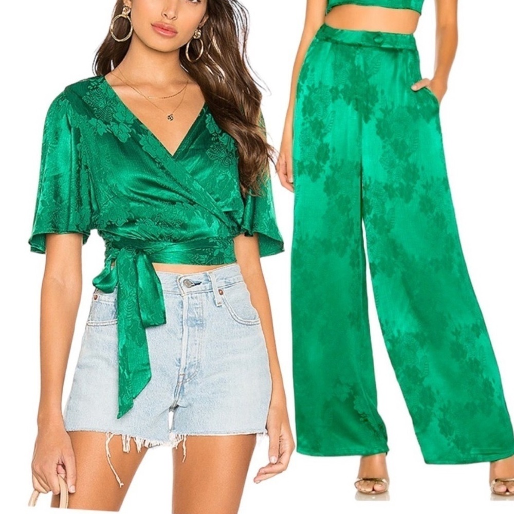 Tularossa Kelly Wrap Too and Sabra Wide Leg Trouser Pant Set Size M/L Green